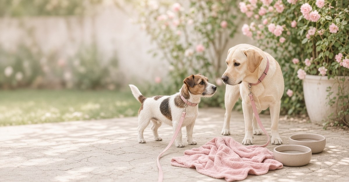 Besuch von einem anderen Hund? Hier sind 7 Tipps, wie es klappt! 7 Jack Russell Terrier und Labrador begrüßen sich ruhig im Garten