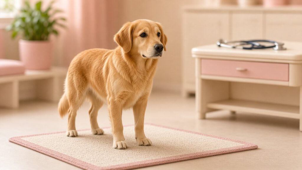 Hund und Tierarztbesuch im warmen Licht